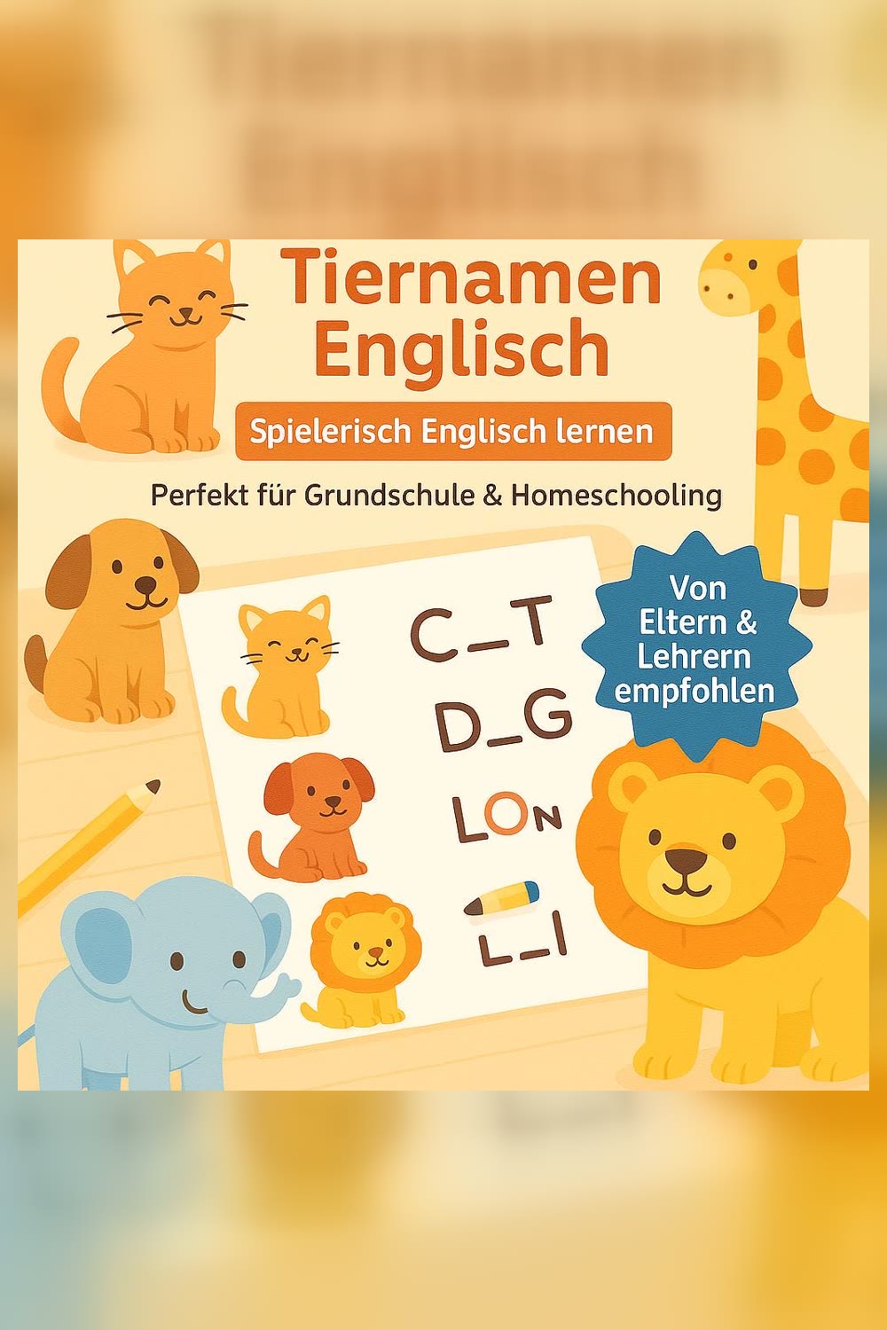 Englisch Tiernamen Arbeitsblätter – Produktbild
